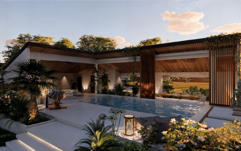 Associer le confort d’un pool house moderne au charme de l’architecture béarnaise.
